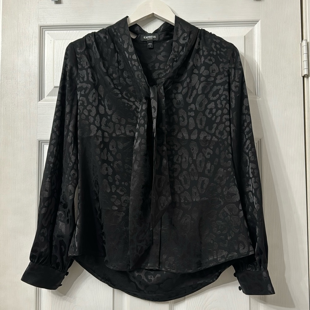 Express Black Leopard Silk Blouse